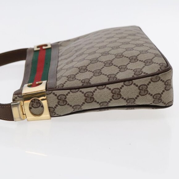GUCCI GG Supreme Web Sherry Line Shoulder Bag PVC Beige Gold Red Auth 95726 - Picture 6 of 16